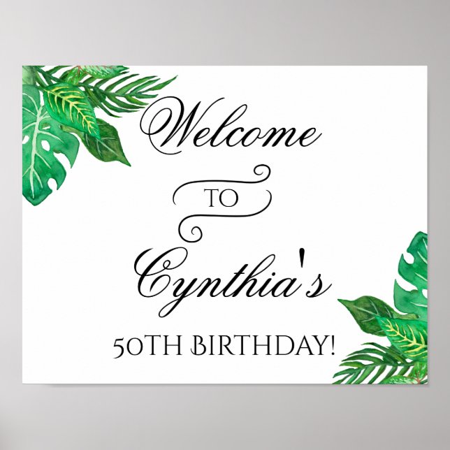 Welcome Tropical Jungle Birthday Poster Sign (Front)