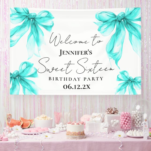 Welcome Turquoise Bow Coquette Script Sweet 16  Banner (Party)