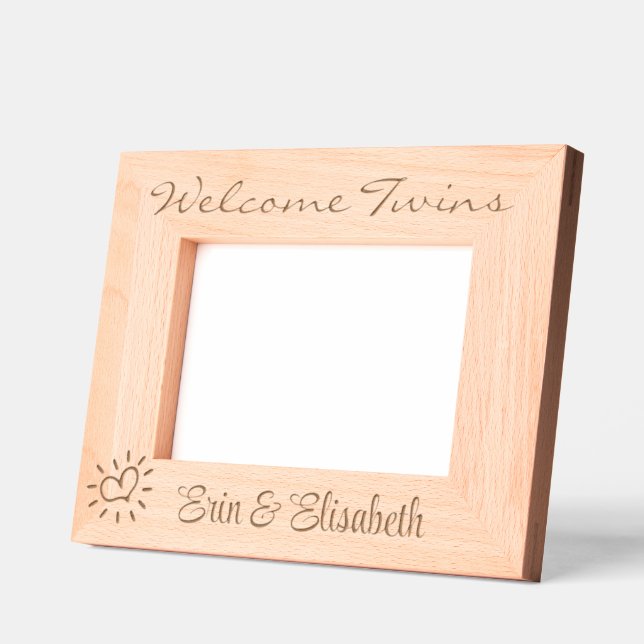 Welcome Twins, With Names, Photo,  7 x 5 " Etched Frames (Left)