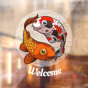 Welcome Two Friendly Koi Carp Fish Cartoon