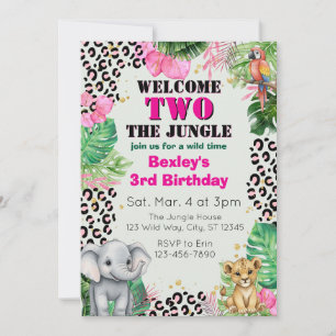 Welcome TWO Jungle Pink 2nd Birthday Invitation