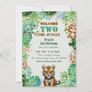 Welcome TWO Jungle, Watercolor 2nd Birthday Invitation