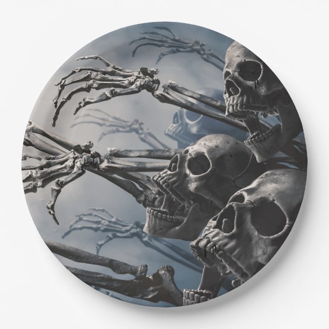 Welcome Undead Zombie Skeleton Scary Spooky Paper  Paper Plate (Front)