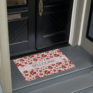 Welcome Valentine's Red Rose Bouquet Photo Pattern Doormat
