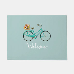 Welcome Vintage Bicycle with Flowers Floor Mat