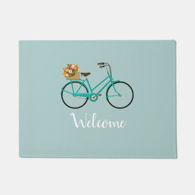 Welcome Vintage Bicycle with Flowers Floor Mat (Front)