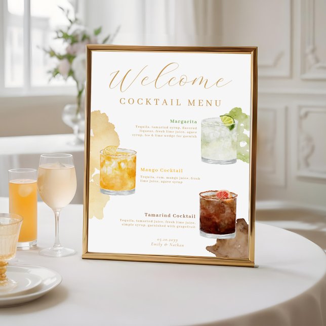 Welcome Watercolor Cocktails Wedding Drink Menu Poster (Welcome Watercolor Cocktails Wedding Drink Menu Poster)