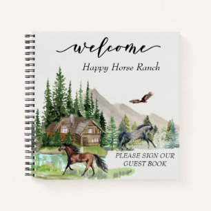 Welcome Watercolor Forest Cabin Horse  Notebook