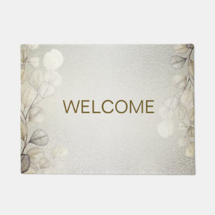 Welcome Watercolor Golden Eucalyptus Foliage Shiny Doormat