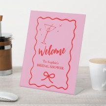 Welcome  Wavy Retro Bridal Shower Pedestal Sign