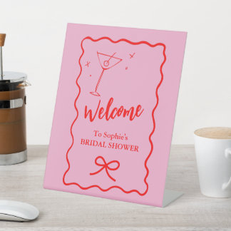 Welcome  Wavy Retro Bridal Shower Pedestal Sign