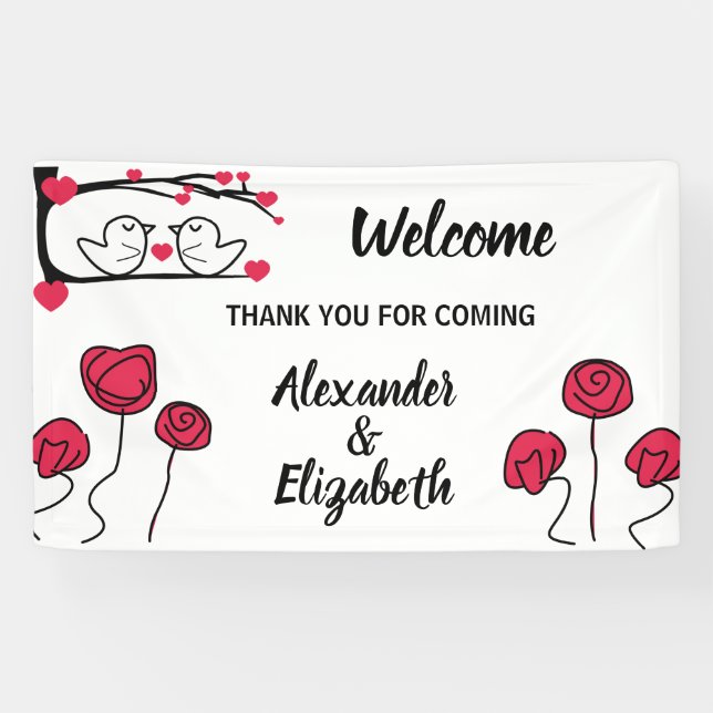 Welcome Wedding Banner Love bird (Horizontal)