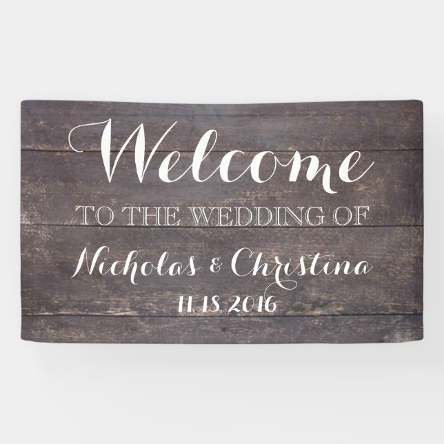 Welcome Wedding Banner Rustic Vintage Wood (Horizontal)