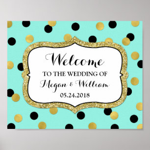 Welcome Wedding Blue Black Gold Confetti Poster