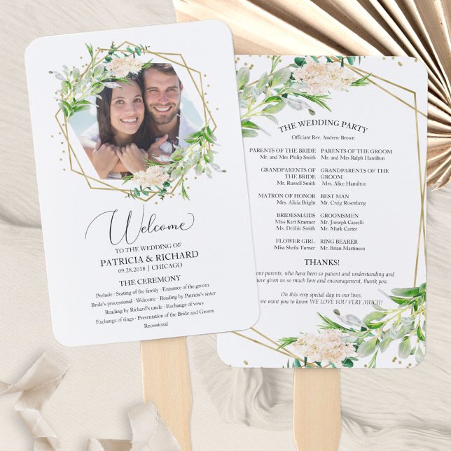 Welcome Wedding Ceremony Program Elegant Greenery Hand Fan (Creator Uploaded)