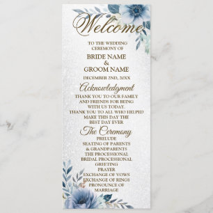 Welcome Wedding Dusty Blue Watercolor Flowers Program