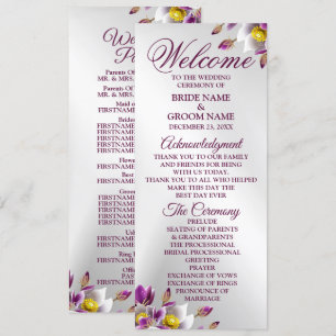 Welcome Wedding Floral Pink Purple Silver Elegant Program