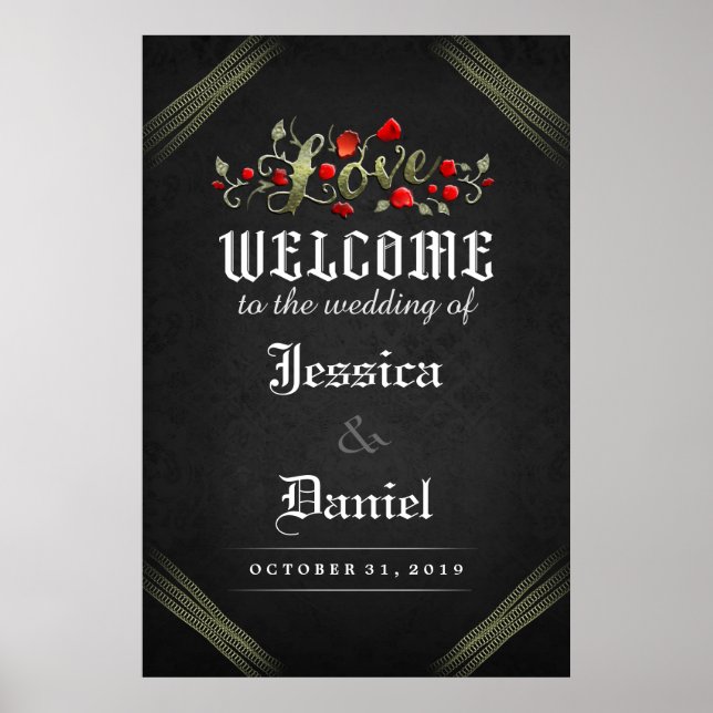 Welcome Wedding LOVE Gothic Red Roses 24x36 Poster (Front)