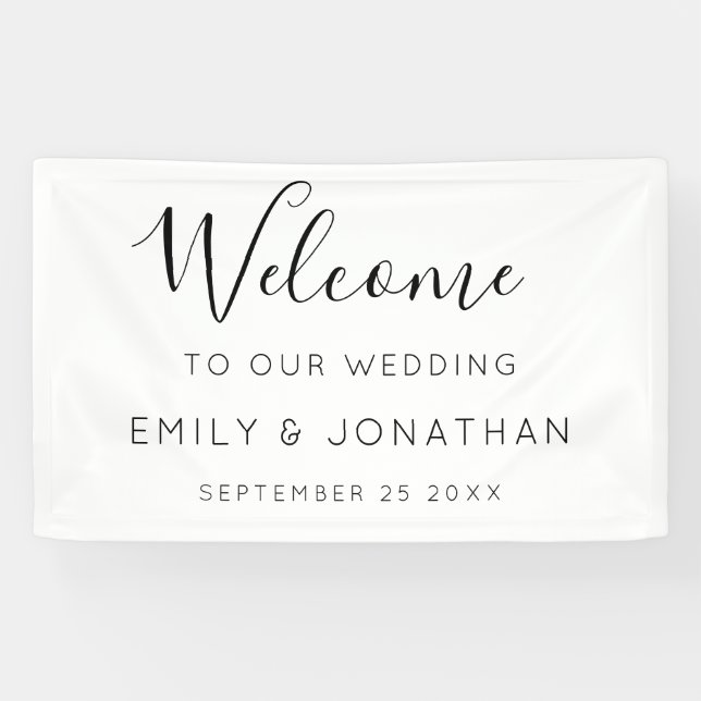 Welcome Wedding Names Date Black White Banner (Horizontal)