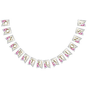 Welcome Wedding Party Colourful Pink Floral Golden Bunting