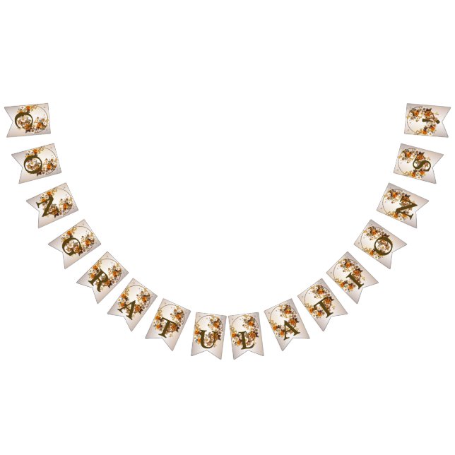 Welcome Wedding Party Golden Orange White Flowers Bunting (All)