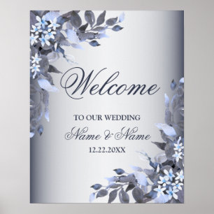 Welcome Wedding Party Navy Blue Floral Modern Poster