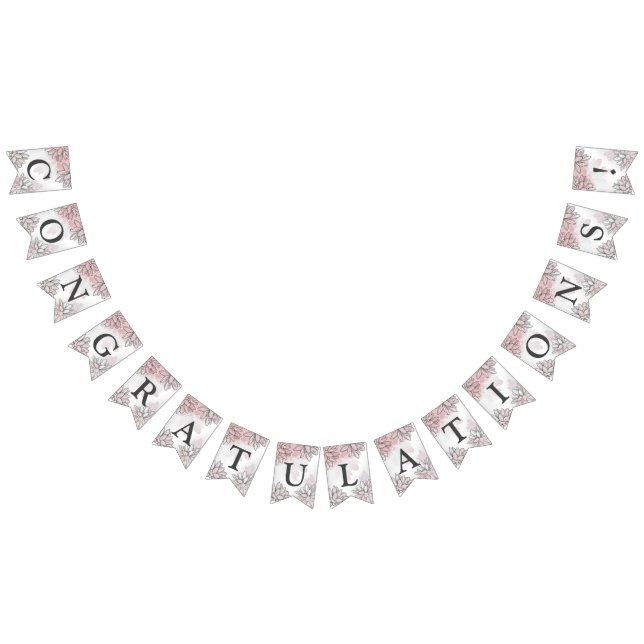Welcome Wedding Party Pink Flowers Silver Elegant Bunting (All)
