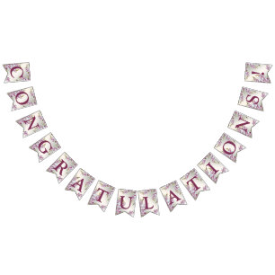 Welcome Wedding Party Pink White Flowers Elegant Bunting