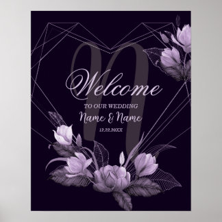 Welcome Wedding Party Purple Floral Violet Frame Poster