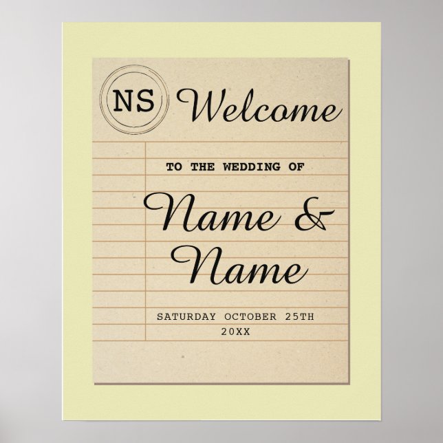 Welcome Wedding Poster Library Sign Author Poster (Front)