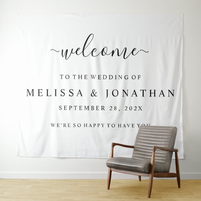Welcome Wedding Sign Black Gold Tapestry (In Situ (Horizontal))