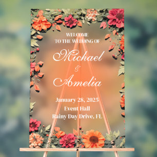Welcome Wedding Sign boho red green orange floral