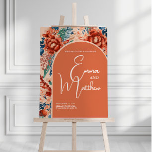 Welcome Wedding Sign   Boho Terracotta Floral 