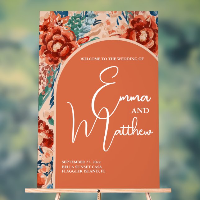Welcome Wedding Sign | Boho Terracotta Floral  (Neutral)