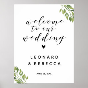 Welcome wedding sign greenery botanical