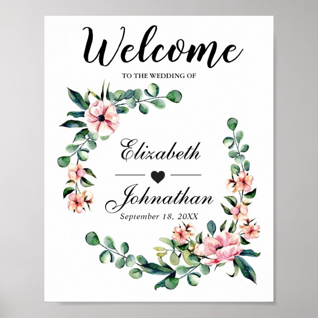 Welcome Wedding Sign Greenery Wreath | (Front)