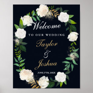 Welcome Wedding Sign Navy Floral Wreath