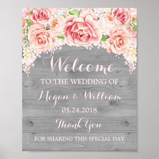 Welcome Wedding Sign Pink Watercolor Flower Wood