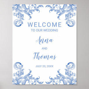 Welcome Wedding Sign Royal Blue Flourish