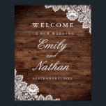 Welcome Wedding Sign Rustic Wood Vintage Lace<br><div class="desc">Matching Rustic Wedding Collection in the Little Bayleigh Store!</div>