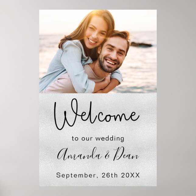 Welcome wedding sign silver photo script (Front)