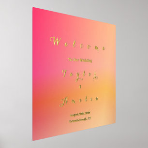 Welcome Wedding Sign Sunset Ombre Real Gold Foil