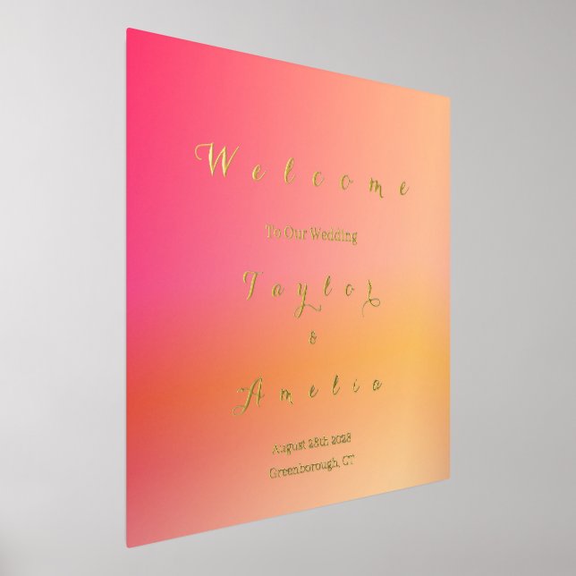Welcome Wedding Sign Sunset Ombre Real Gold Foil (Laydown)