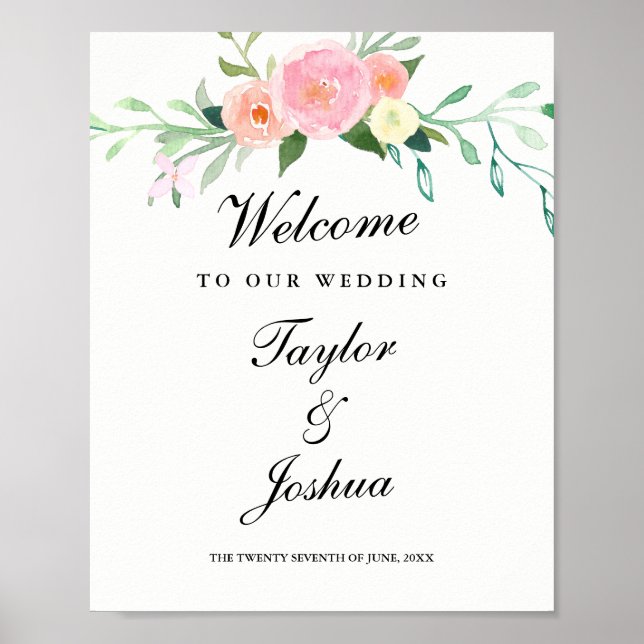 Welcome Wedding Sign Watercolor Wildflower (Front)