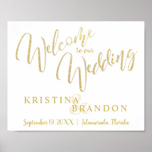 Welcome Wedding Sign with Champagne Gold Lettering