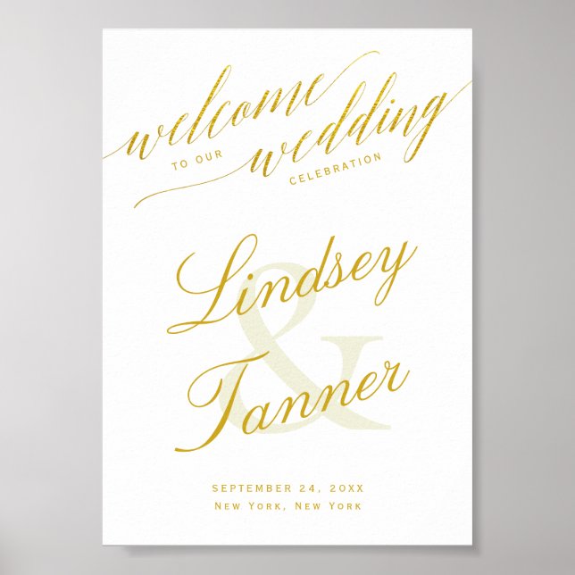 Welcome Wedding Sign with Elegant Gold Script (Front)