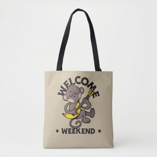 Welcome Weekend with Monkey and Guitar Tote Bag (Front)