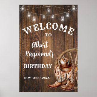 Welcome Western Cowboy Boots Hat Birthday Poster