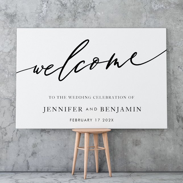 welcome | White Black Calligraphy Simple Wedding Poster (Creator Uploaded)