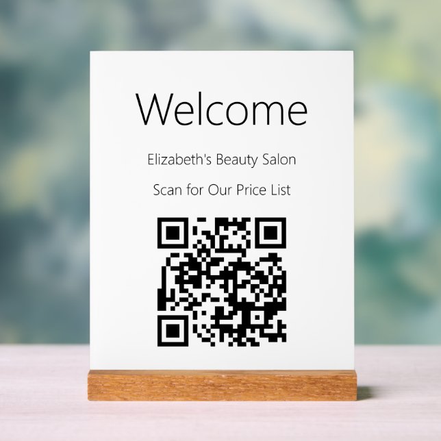 Welcome White Scan QR Code for Price List Acrylic Sign (Neutral)